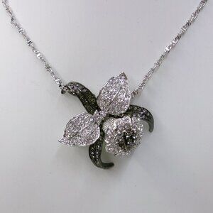 Nolan Miller Sparkling Pave Crystal Orchid Pendant Necklace in Original Box